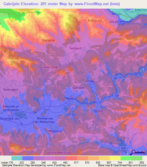 Gabrijele,Slovenia Elevation Map