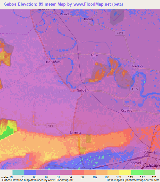 Gabos,Croatia Elevation Map