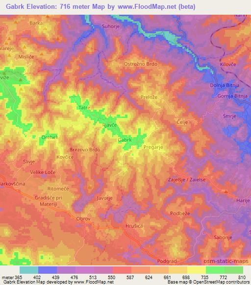 Gabrk,Slovenia Elevation Map