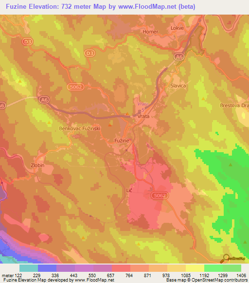 Fuzine,Croatia Elevation Map