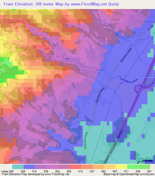 Fram,Slovenia Elevation Map