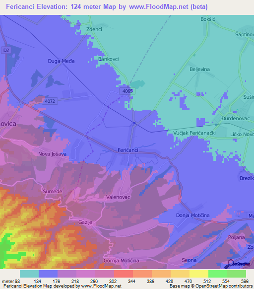 Fericanci,Croatia Elevation Map