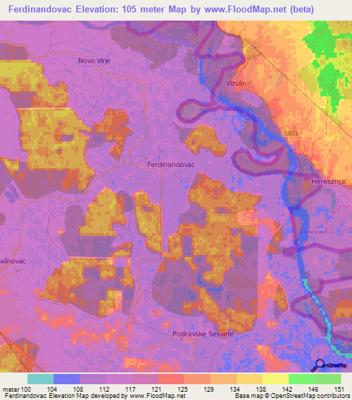 Ferdinandovac,Croatia Elevation Map