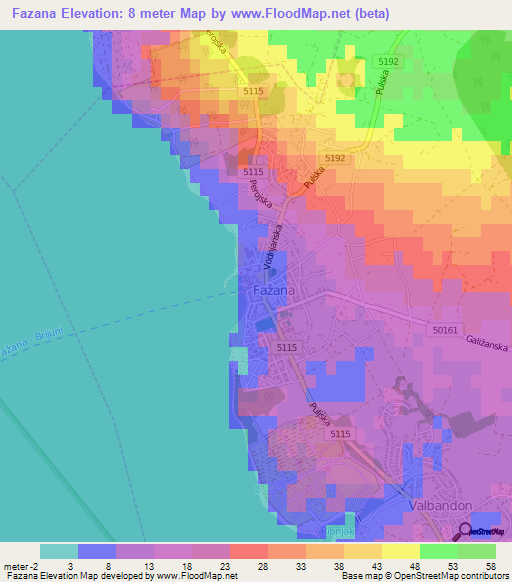 Fazana,Croatia Elevation Map