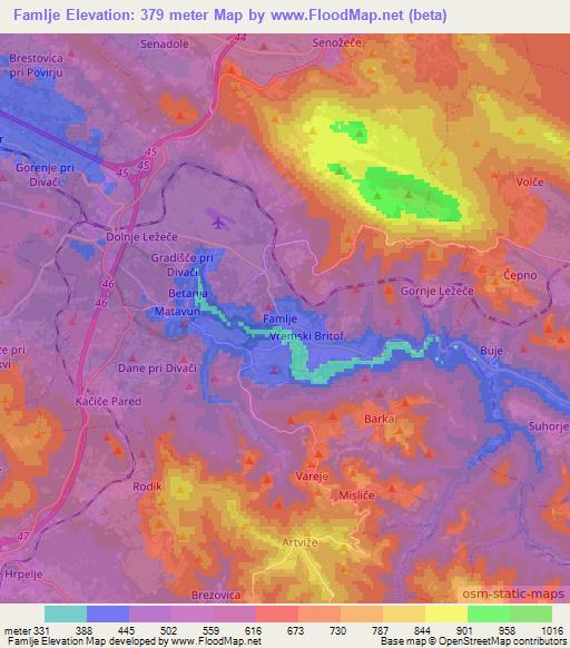 Famlje,Slovenia Elevation Map