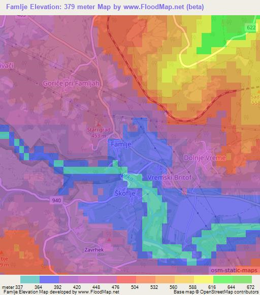 Famlje,Slovenia Elevation Map