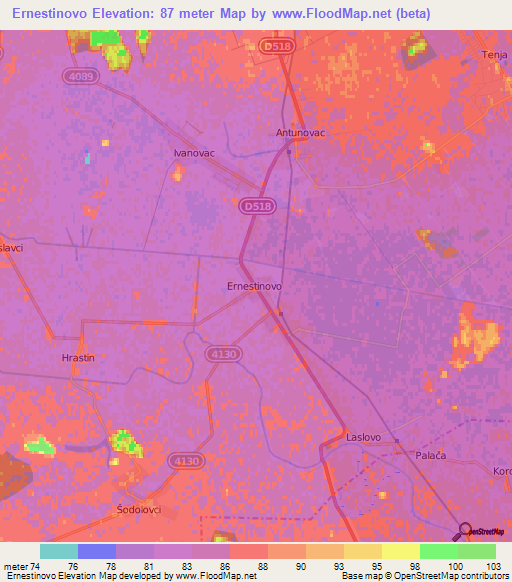 Ernestinovo,Croatia Elevation Map