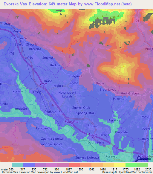 Dvorska Vas,Slovenia Elevation Map