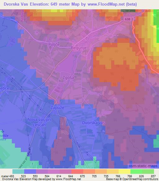 Dvorska Vas,Slovenia Elevation Map