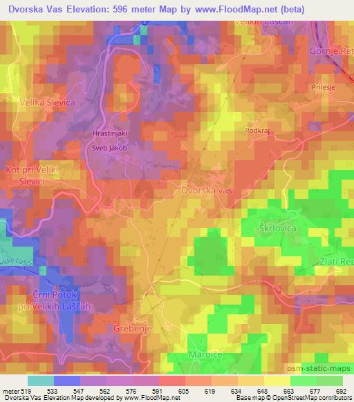 Dvorska Vas,Slovenia Elevation Map