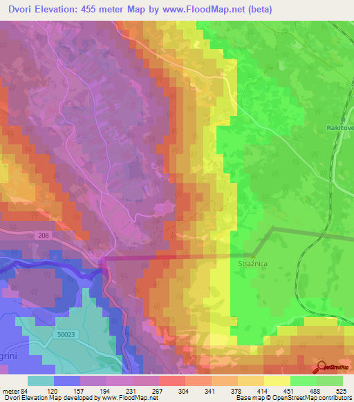 Dvori,Slovenia Elevation Map