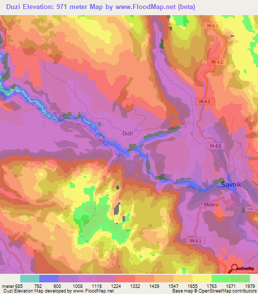 Duzi,Montenegro Elevation Map