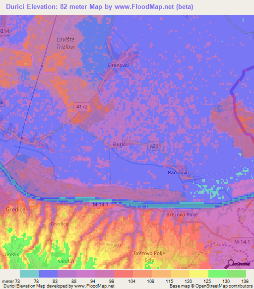 Durici,Croatia Elevation Map