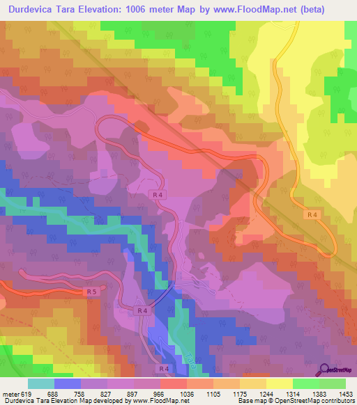 Durdevica Tara,Montenegro Elevation Map