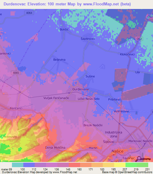 Durdenovac,Croatia Elevation Map