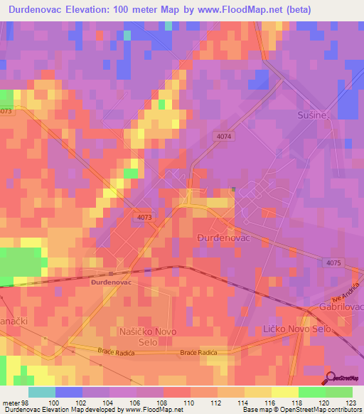 Durdenovac,Croatia Elevation Map