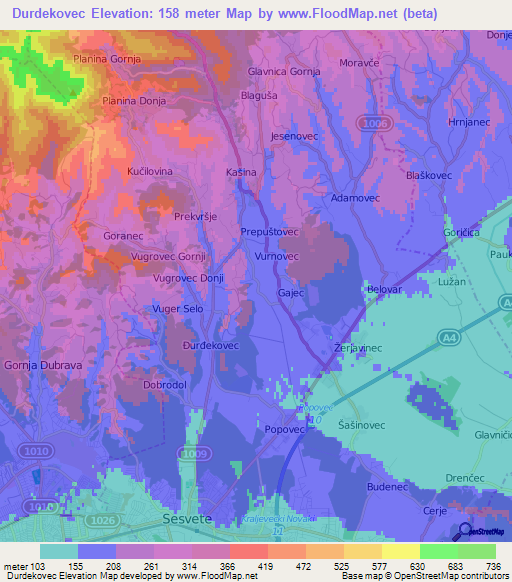 Durdekovec,Croatia Elevation Map