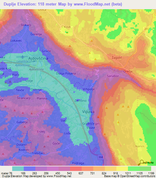 Duplje,Slovenia Elevation Map