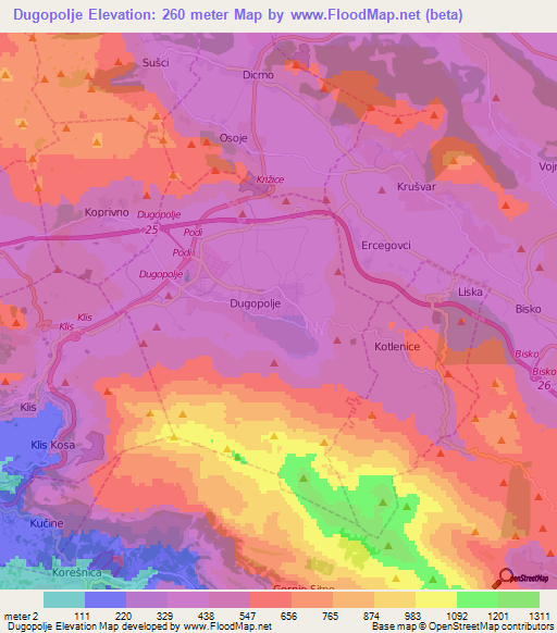 Dugopolje,Croatia Elevation Map