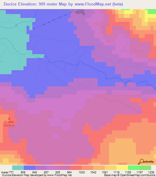 Ducice,Montenegro Elevation Map