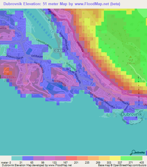 Dubrovnik,Croatia Elevation Map