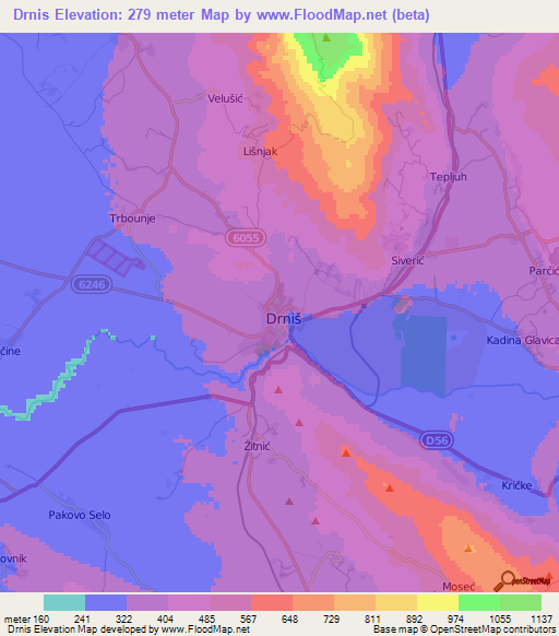 Drnis,Croatia Elevation Map