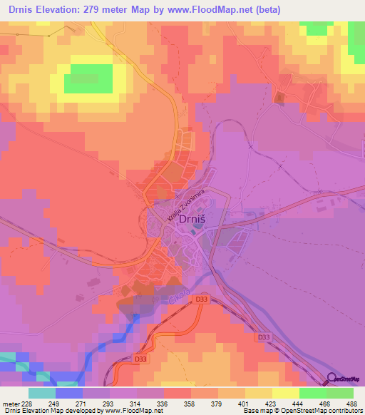 Drnis,Croatia Elevation Map