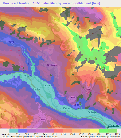 Dreznica,Slovenia Elevation Map