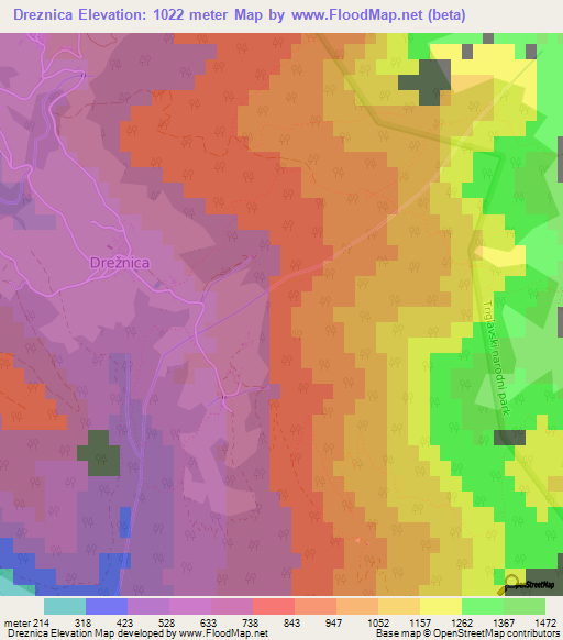 Dreznica,Slovenia Elevation Map