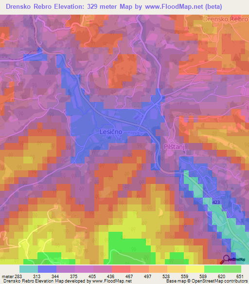 Drensko Rebro,Slovenia Elevation Map