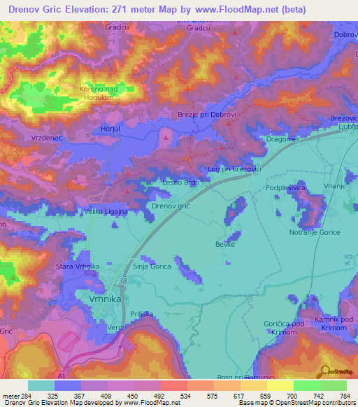 Drenov Gric,Slovenia Elevation Map