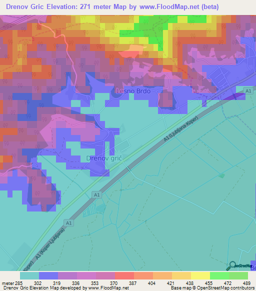 Drenov Gric,Slovenia Elevation Map