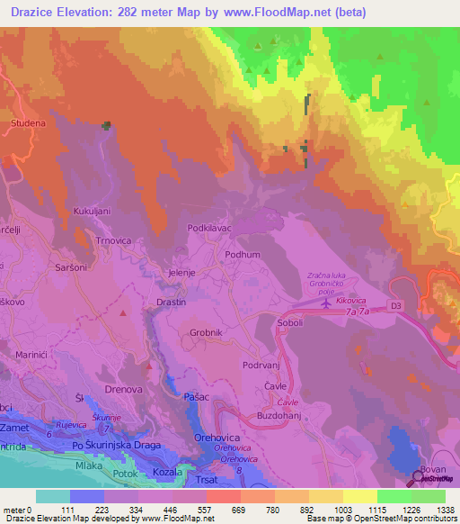 Drazice,Croatia Elevation Map