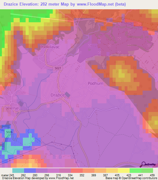 Drazice,Croatia Elevation Map