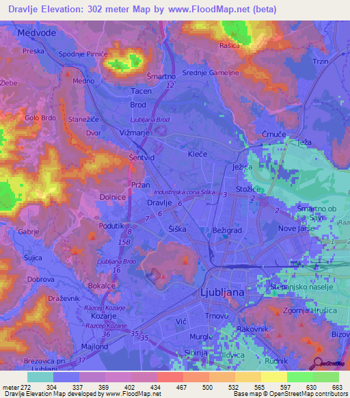 Dravlje,Slovenia Elevation Map