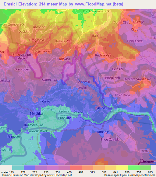 Drasici,Slovenia Elevation Map