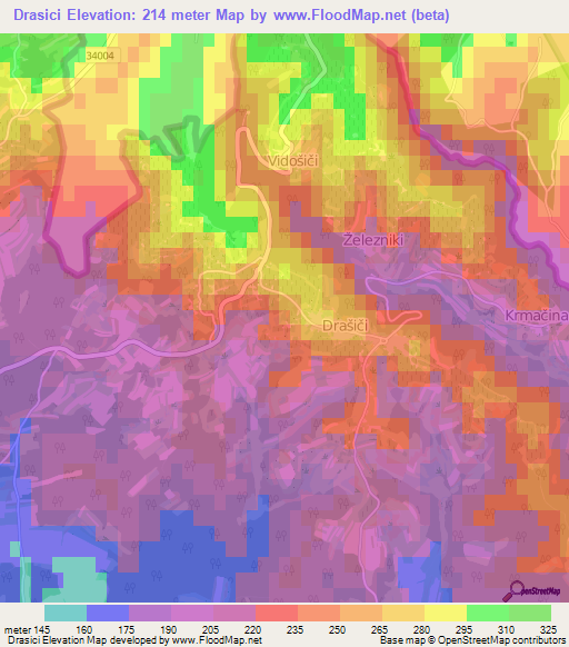 Drasici,Slovenia Elevation Map