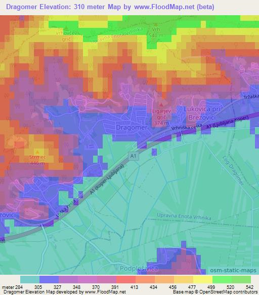 Dragomer,Slovenia Elevation Map