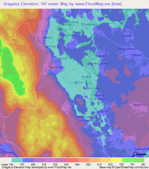 Dragatus,Slovenia Elevation Map