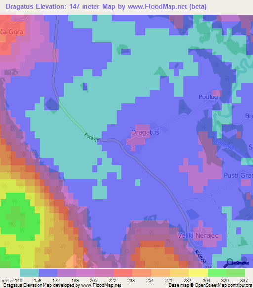 Dragatus,Slovenia Elevation Map