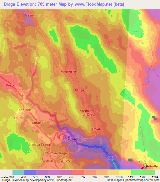 Draga,Slovenia Elevation Map