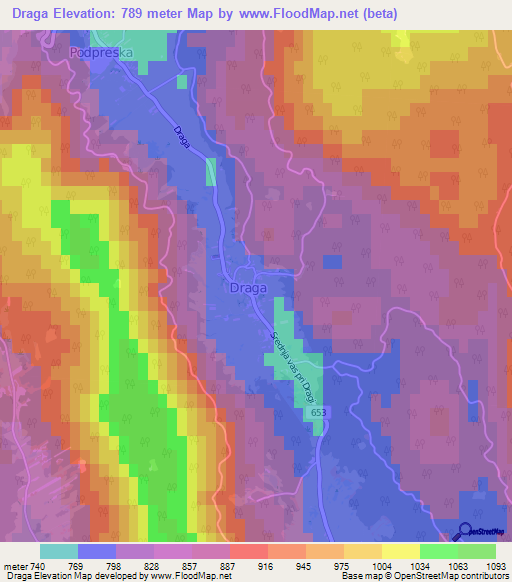 Draga,Slovenia Elevation Map