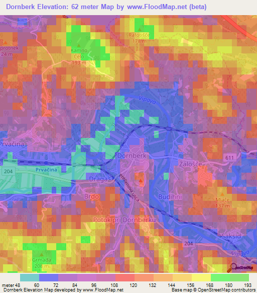 Dornberk,Slovenia Elevation Map