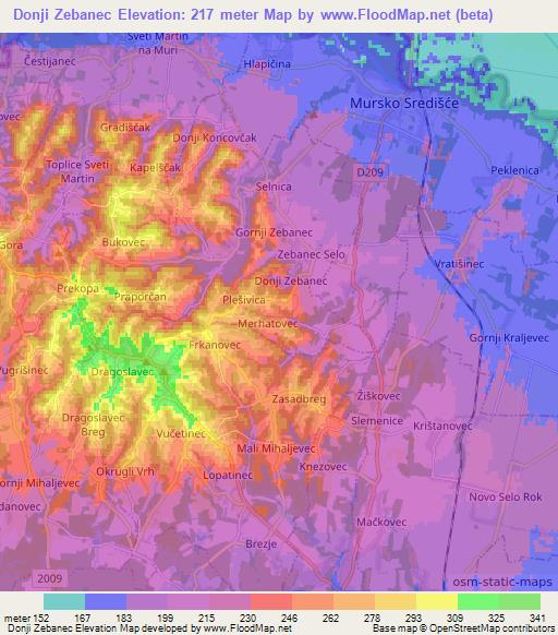 Donji Zebanec,Croatia Elevation Map