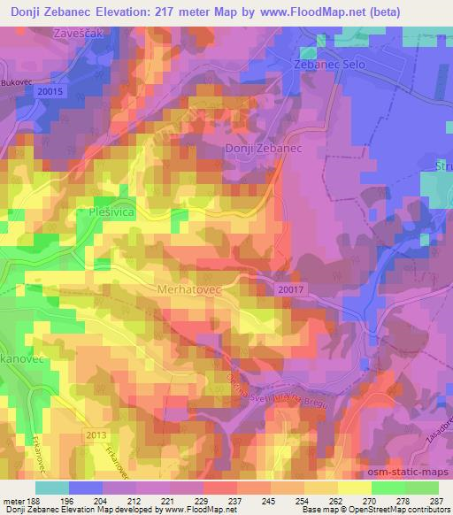 Donji Zebanec,Croatia Elevation Map