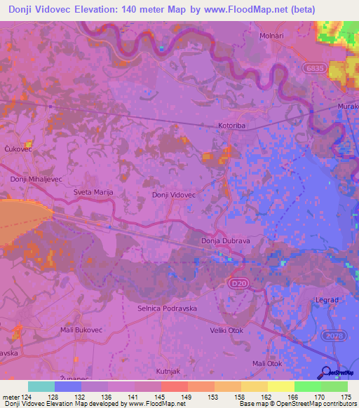 Donji Vidovec,Croatia Elevation Map