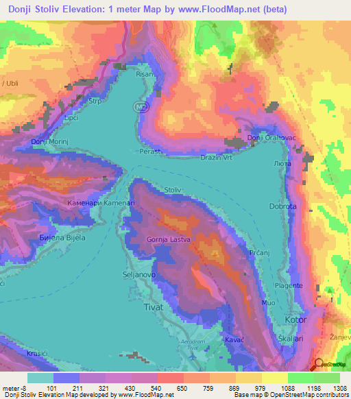 Donji Stoliv,Montenegro Elevation Map