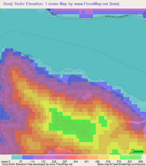 Donji Stoliv,Montenegro Elevation Map