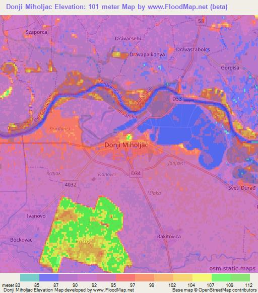 Donji Miholjac,Croatia Elevation Map