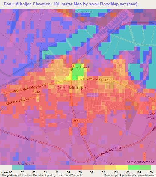 Donji Miholjac,Croatia Elevation Map